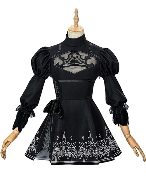 NieR Automata YoRHa No. 2 Type B Halloween Cosplay Costume Black Dress Full Set
