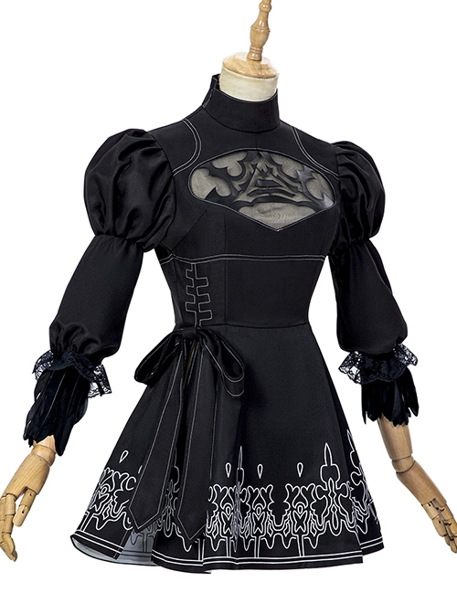 NieR Automata YoRHa No. 2 Type B Halloween Cosplay Costume Black Dress Full Set