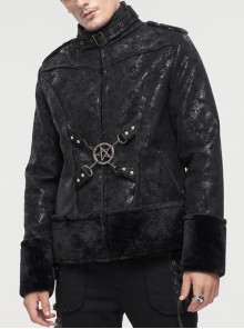Five-Pointed Star Decoration Retro Punk Suede Male Short Plush coat