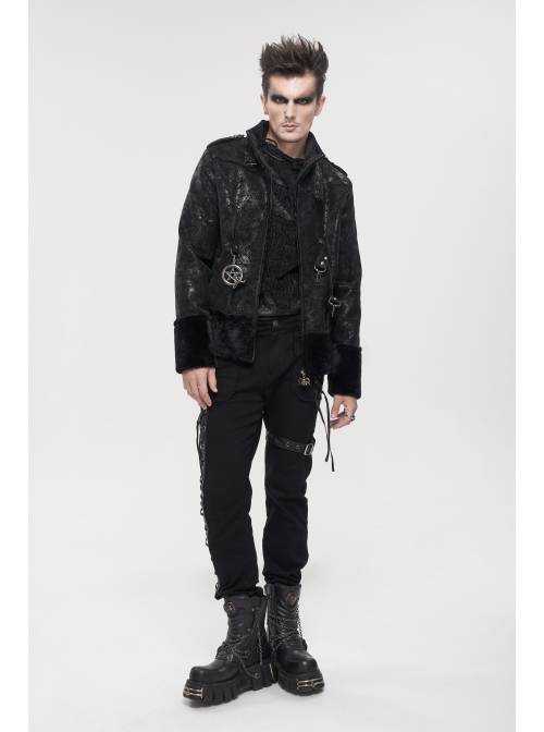 Five-Pointed Star Decoration Retro Punk Suede Male Short Plush coat