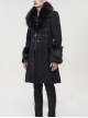 Black Gothic Vintage Button Decoration Removable Fur Collar Male Coat