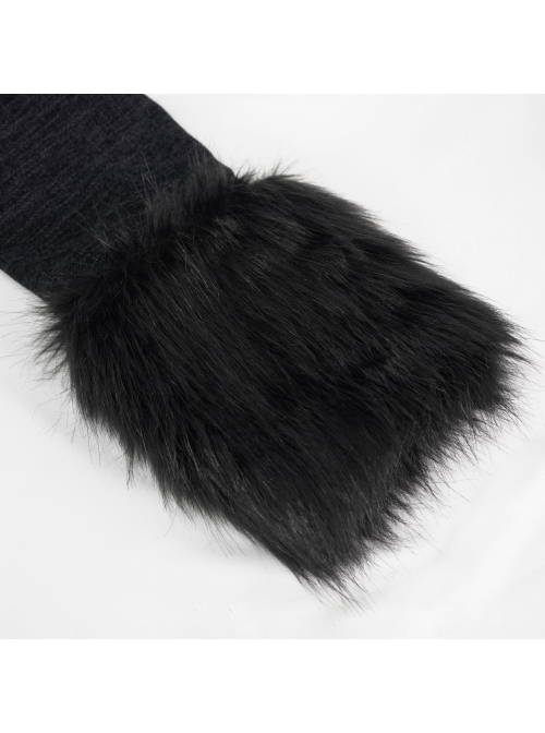 Black Gothic Vintage Button Decoration Removable Fur Collar Male Coat