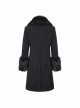 Black Gothic Vintage Button Decoration Removable Fur Collar Male Coat