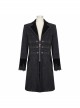 Black Gothic Vintage Button Decoration Removable Fur Collar Male Coat