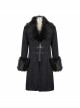 Black Gothic Vintage Button Decoration Removable Fur Collar Male Coat