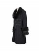 Black Gothic Vintage Button Decoration Removable Fur Collar Male Coat