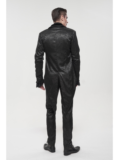 Black Bright Pattern Printed Decoration Gothic Male Tailcoat