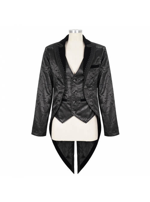 Black Bright Pattern Printed Decoration Gothic Male Tailcoat