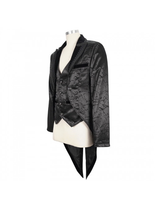 Black Bright Pattern Printed Decoration Gothic Male Tailcoat