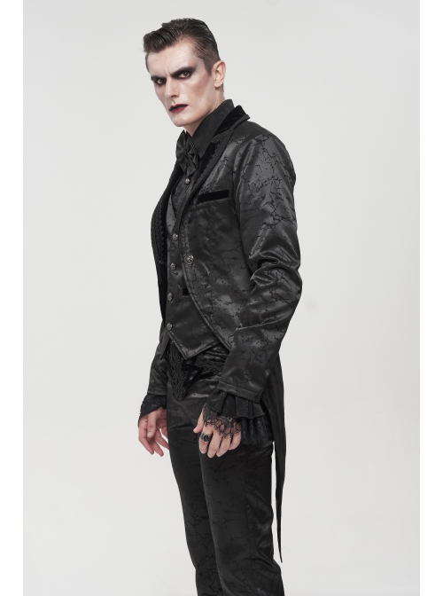 Black Bright Pattern Printed Decoration Gothic Male Tailcoat
