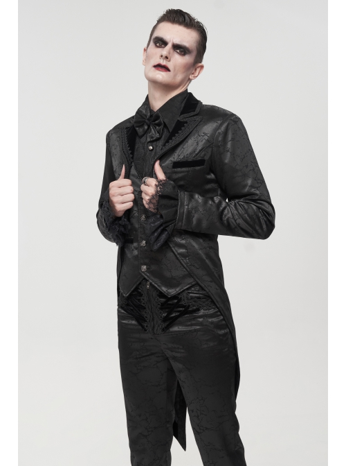 Black Bright Pattern Printed Decoration Gothic Male Tailcoat