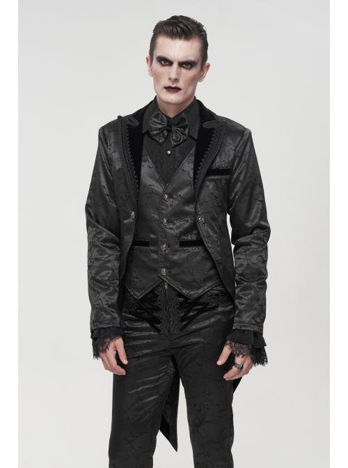 Black Bright Pattern Printed Decoration Gothic Male Tailcoat