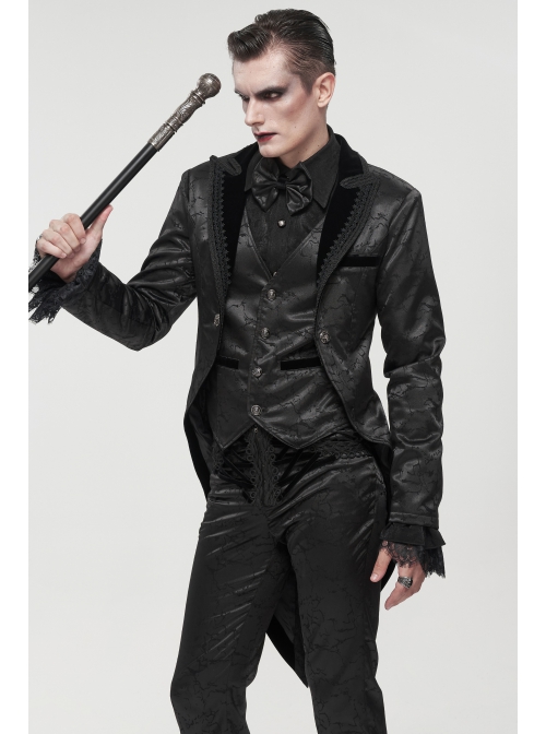 Black Bright Pattern Printed Decoration Gothic Male Tailcoat