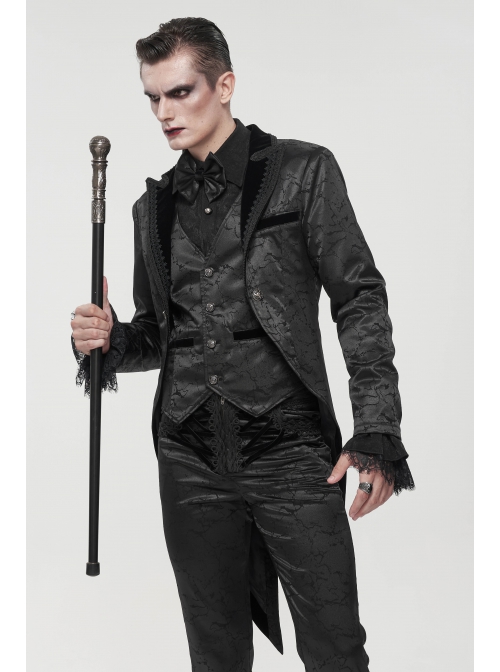 Black Bright Pattern Printed Decoration Gothic Male Tailcoat