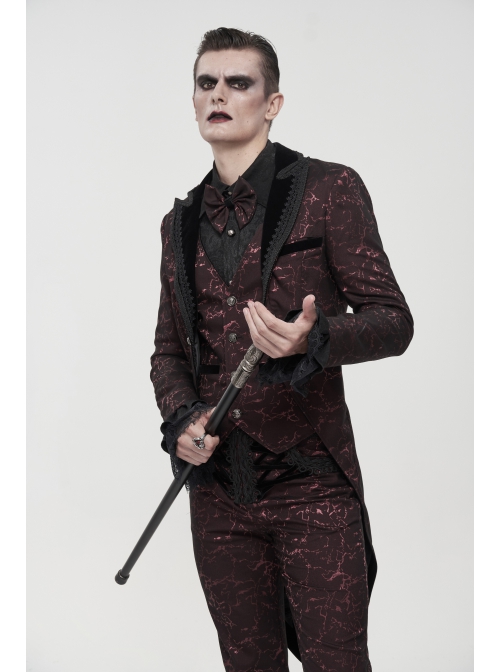 Bright Pattern Printed Decoration Gothic Wine Red Male Tailcoat