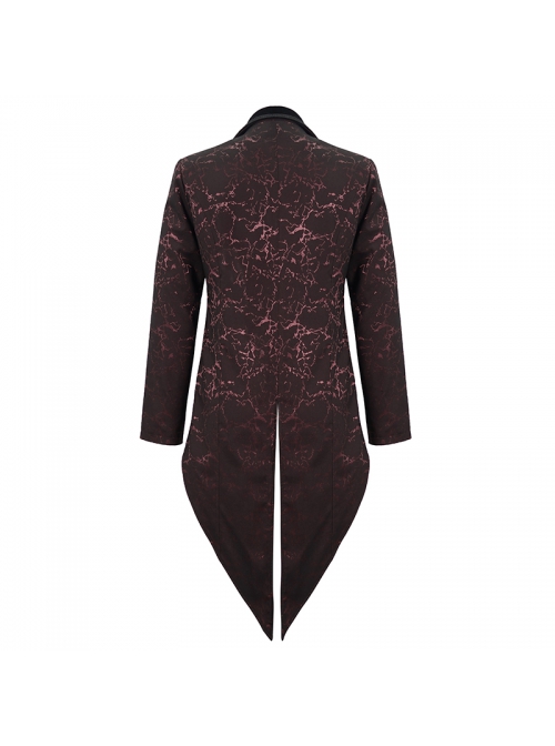 Bright Pattern Printed Decoration Gothic Wine Red Male Tailcoat