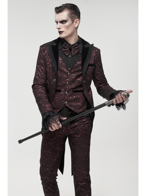 Bright Pattern Printed Decoration Gothic Wine Red Male Tailcoat