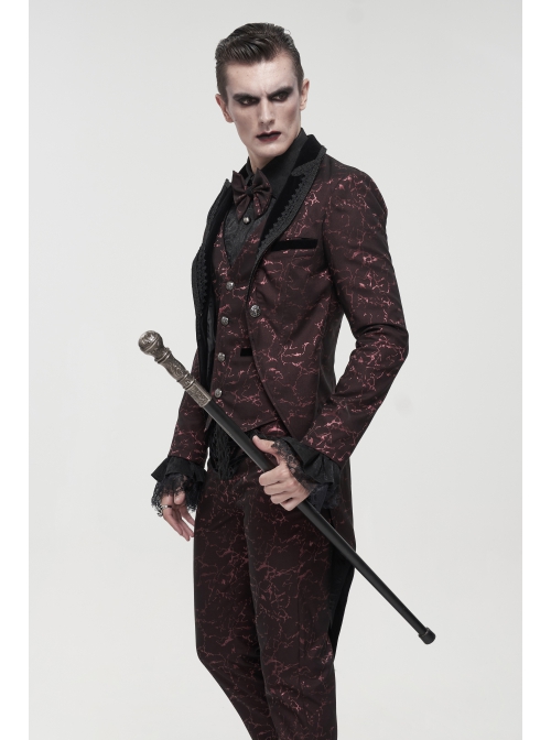 Bright Pattern Printed Decoration Gothic Wine Red Male Tailcoat