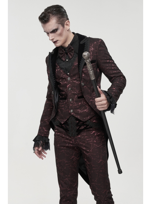 Bright Pattern Printed Decoration Gothic Wine Red Male Tailcoat