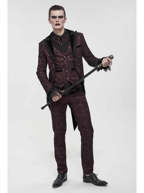 Bright Pattern Printed Decoration Gothic Wine Red Male Tailcoat