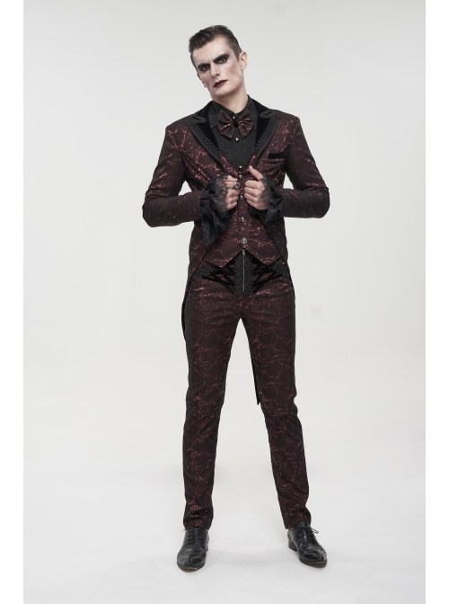 Bright Pattern Printed Decoration Gothic Wine Red Male Tailcoat