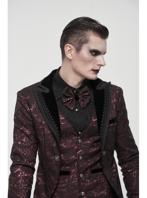 Bright Pattern Printed Decoration Gothic Wine Red Male Tailcoat