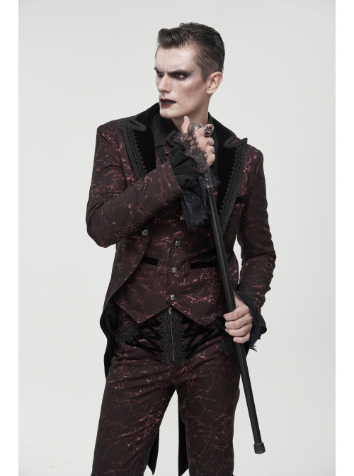 Bright Pattern Printed Decoration Gothic Wine Red Male Tailcoat