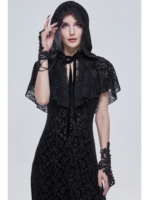 Gothic Drawstring Straps Lace Flower-Shaped Black Sleeves With Diamonds