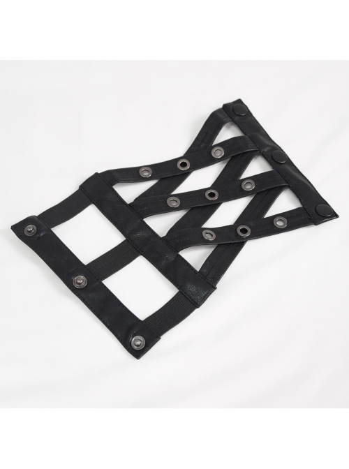 Metal Buttonhole Decoration Cross Straps Punk Fine-Stranded Cortex Black Gloves