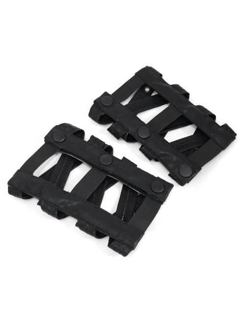 Metal Buttonhole Decoration Cross Straps Punk Fine-Stranded Cortex Black Gloves
