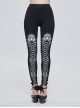 White Printed Decoration Black Tie-Rope Gothic Elasticity Leggings