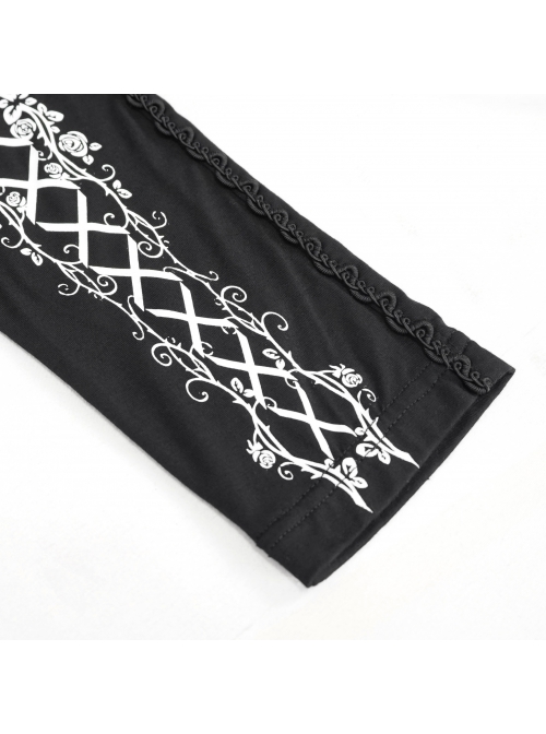 White Printed Decoration Black Tie-Rope Gothic Elasticity Leggings