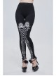 White Printed Decoration Black Tie-Rope Gothic Elasticity Leggings