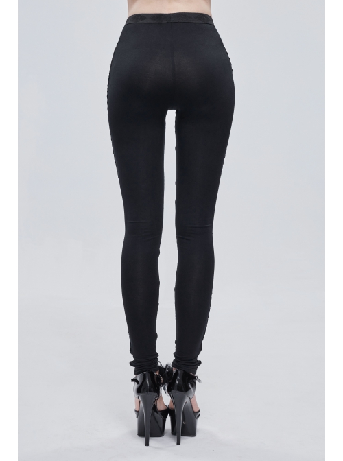 White Printed Decoration Black Tie-Rope Gothic Elasticity Leggings