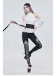 White Printed Decoration Black Tie-Rope Gothic Elasticity Leggings