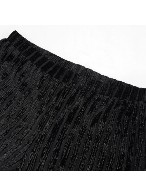 Black Gothic Striped Flocking V-Shaped Cross Lace Stitching Flared Pants