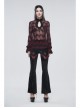 Black Gothic Striped Flocking V-Shaped Cross Lace Stitching Flared Pants