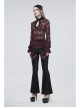 Black Gothic Striped Flocking V-Shaped Cross Lace Stitching Flared Pants