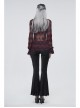 Black Gothic Striped Flocking V-Shaped Cross Lace Stitching Flared Pants