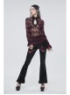 Black Gothic Striped Flocking V-Shaped Cross Lace Stitching Flared Pants
