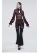 Black Gothic Striped Flocking V-Shaped Cross Lace Stitching Flared Pants