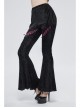 Black Gothic Striped Flocking V-Shaped Cross Lace Stitching Flared Pants