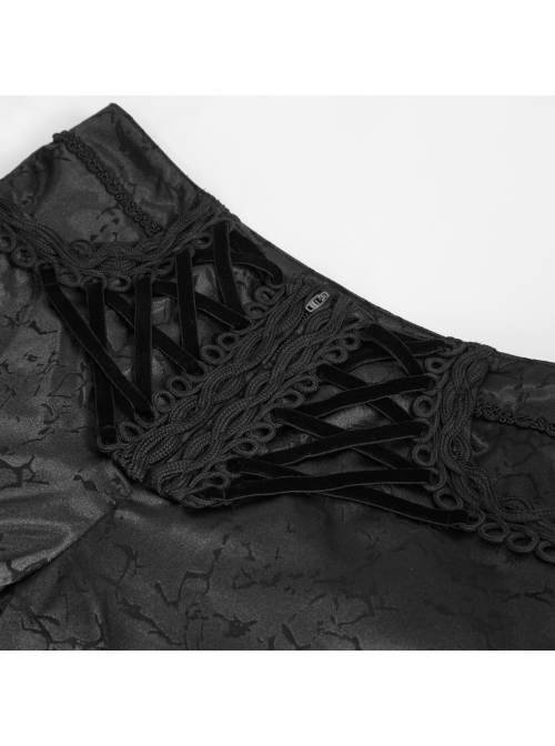 Glossy Pattern Drawstring Lace Decoration Black Gothic Slim Men Pants