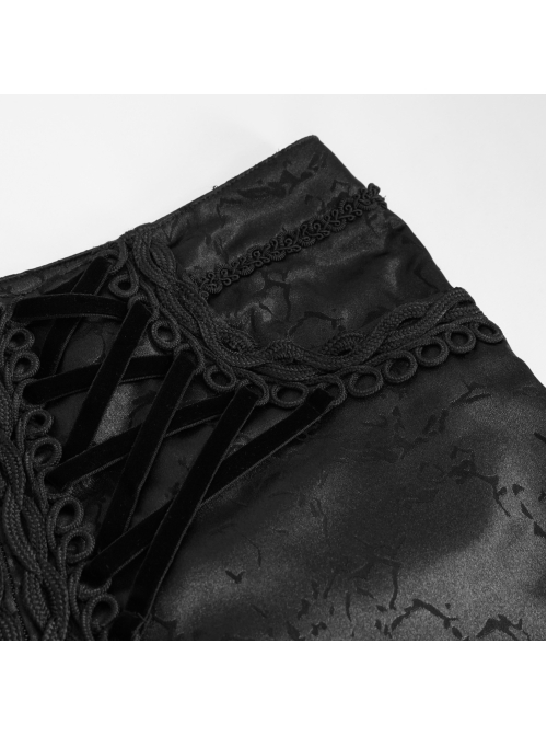 Glossy Pattern Drawstring Lace Decoration Black Gothic Slim Men Pants