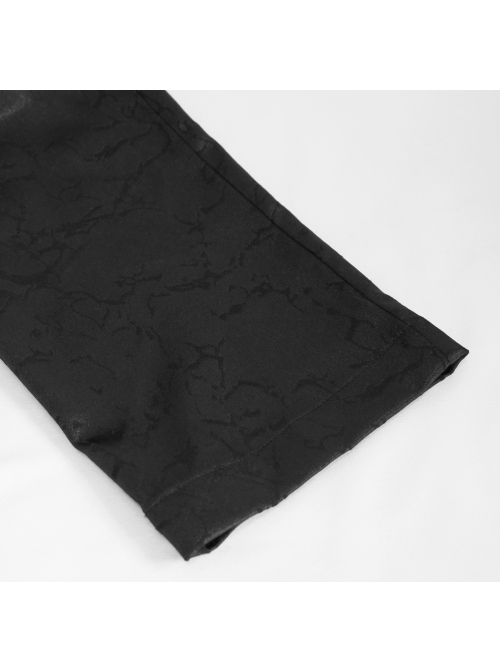 Glossy Pattern Drawstring Lace Decoration Black Gothic Slim Men Pants