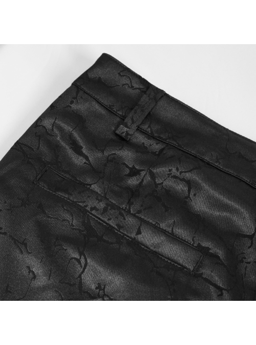 Glossy Pattern Drawstring Lace Decoration Black Gothic Slim Men Pants