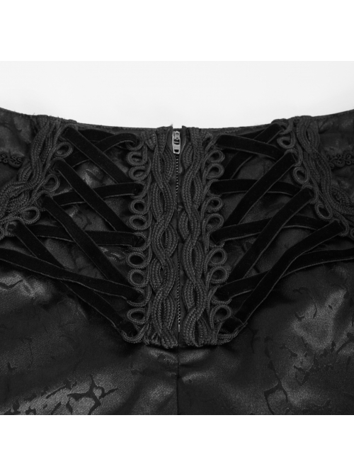Glossy Pattern Drawstring Lace Decoration Black Gothic Slim Men Pants