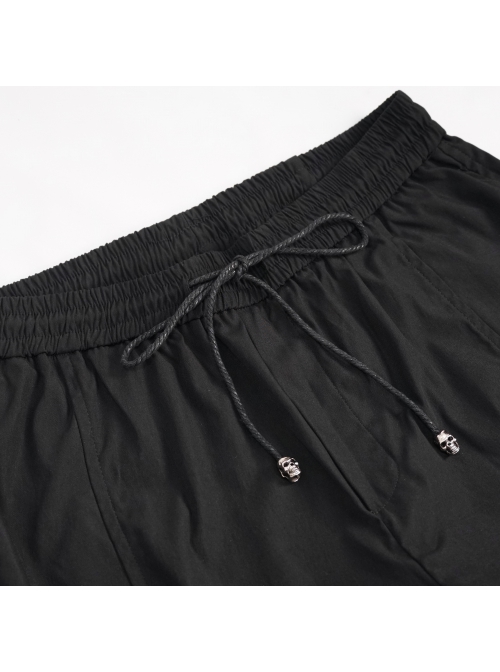 Fine Twill Two-Wear Metal Buckle Chain Decoration Black Punk Male Pants