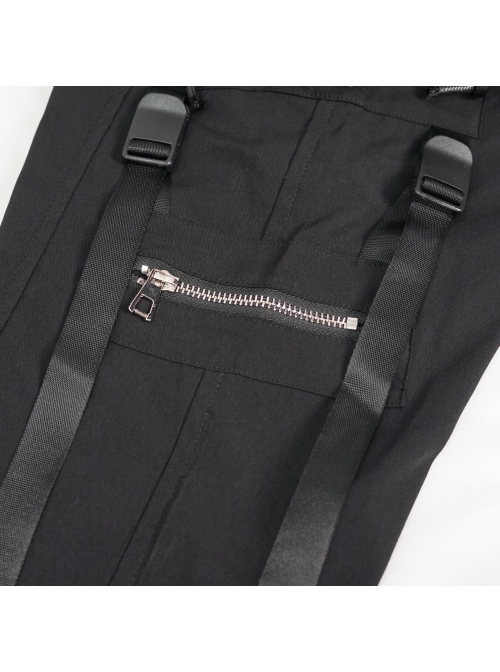 Fine Twill Two-Wear Metal Buckle Chain Decoration Black Punk Male Pants