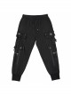 Fine Twill Two-Wear Metal Buckle Chain Decoration Black Punk Male Pants